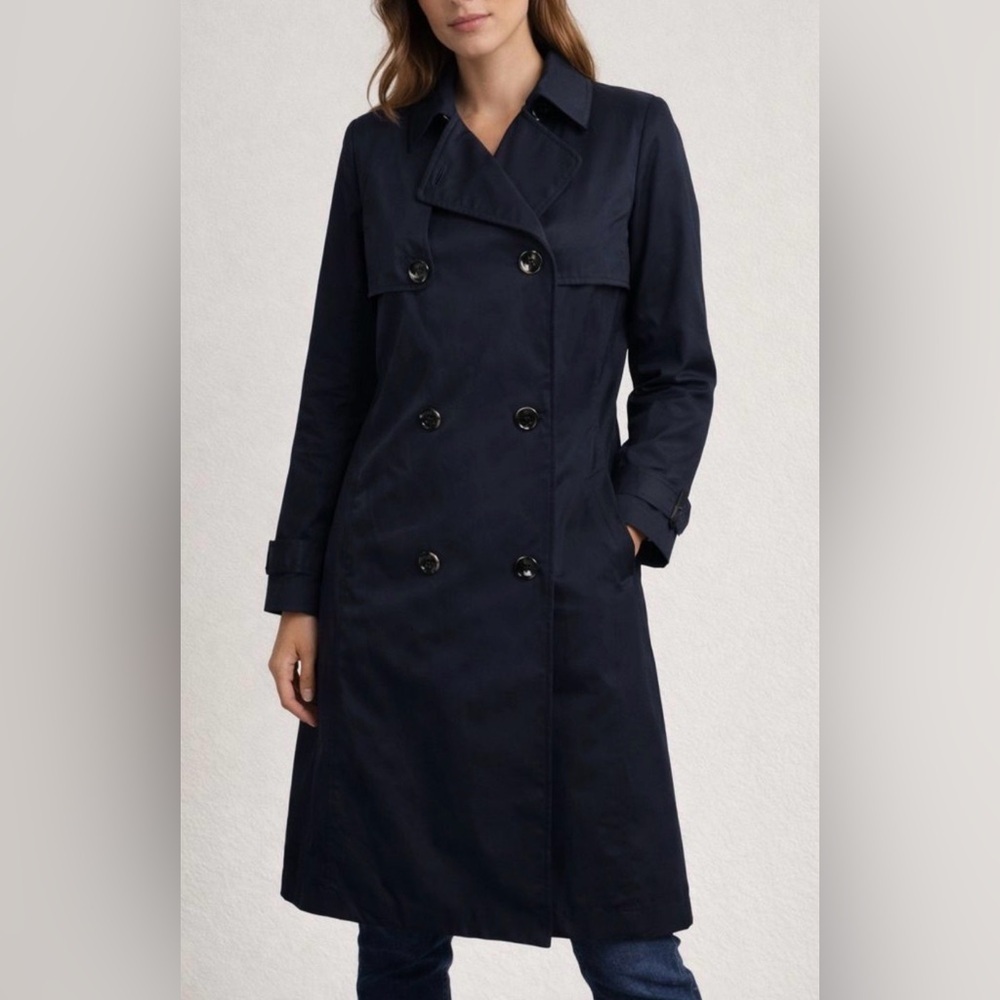 Ted Baker Womens Navy Blue Double Breasted Trench Rain Jacket Size 2 *no belt*